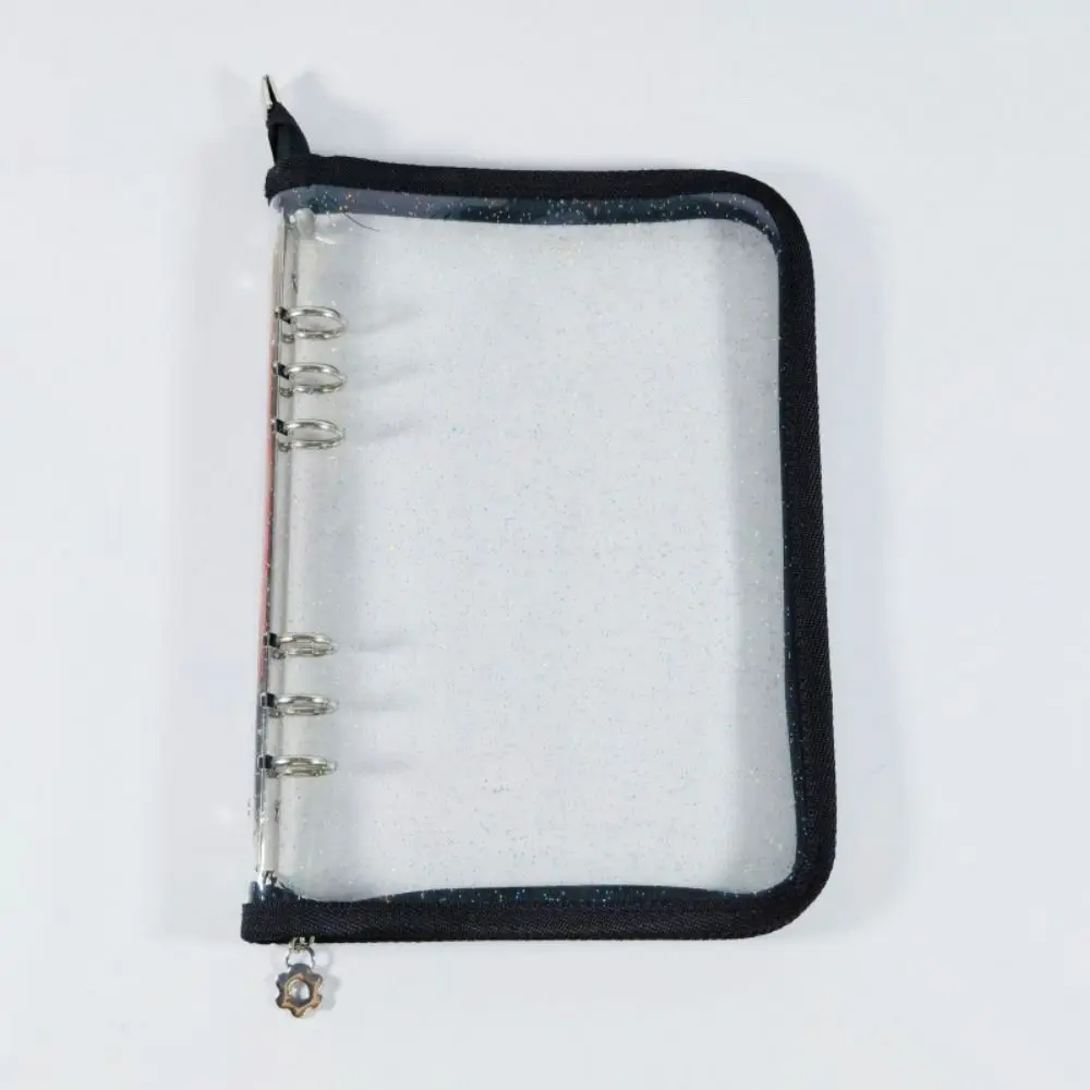 재사용 가능한 루즈리프 바인더 커버 다중 포켓 지퍼 클로저 투명 사진 앨범 방수 글리터 스티커 보관 다이어리