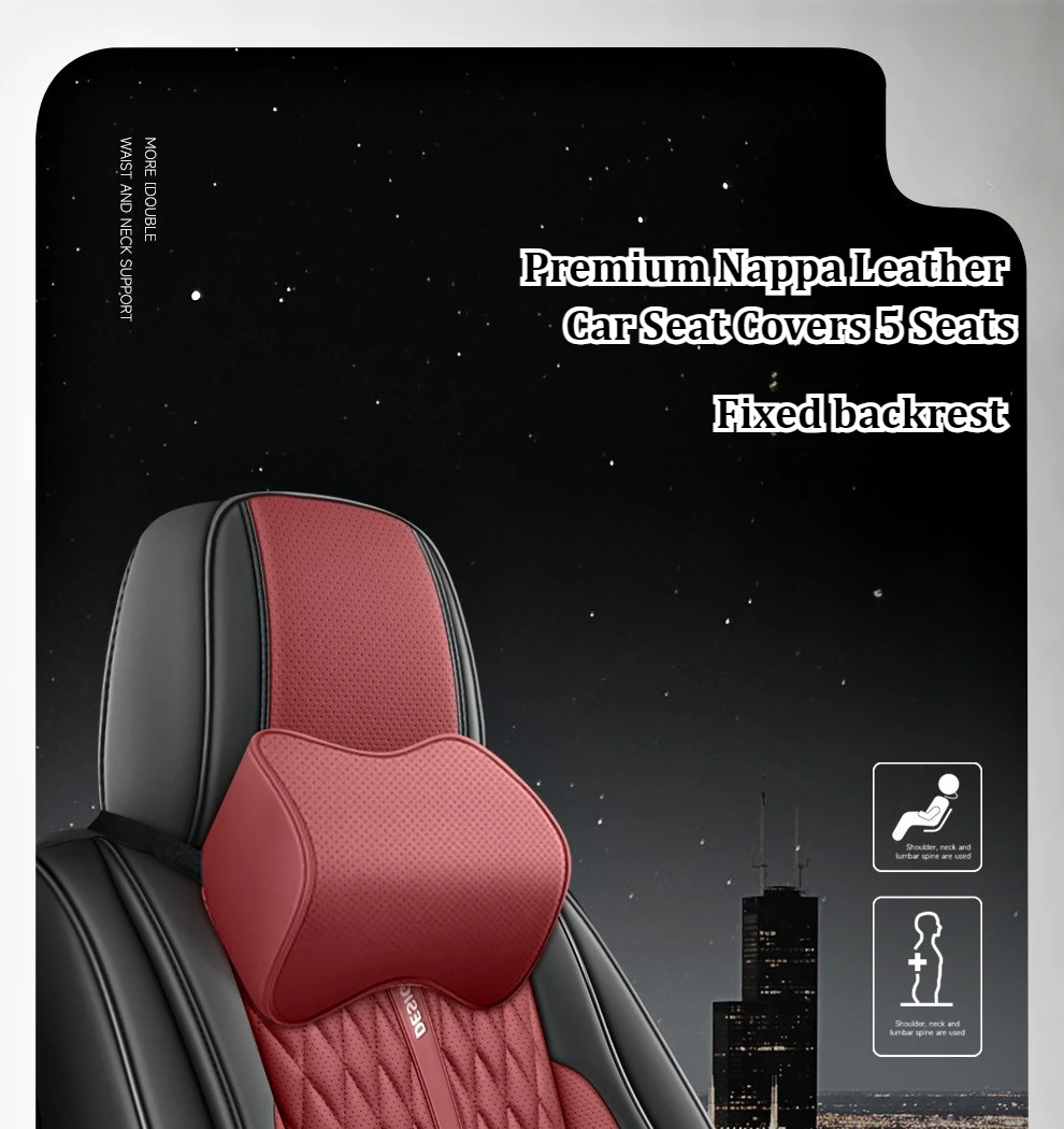 Luxuriöse Nappa-Leder Autositzbezüge für 5 Sitze 3D-Lendenstütze Vollständiger Lederbezug Dicke Schaumstoffpolsterung Komfortabel für Alle Jahreszeiten – Detail 1