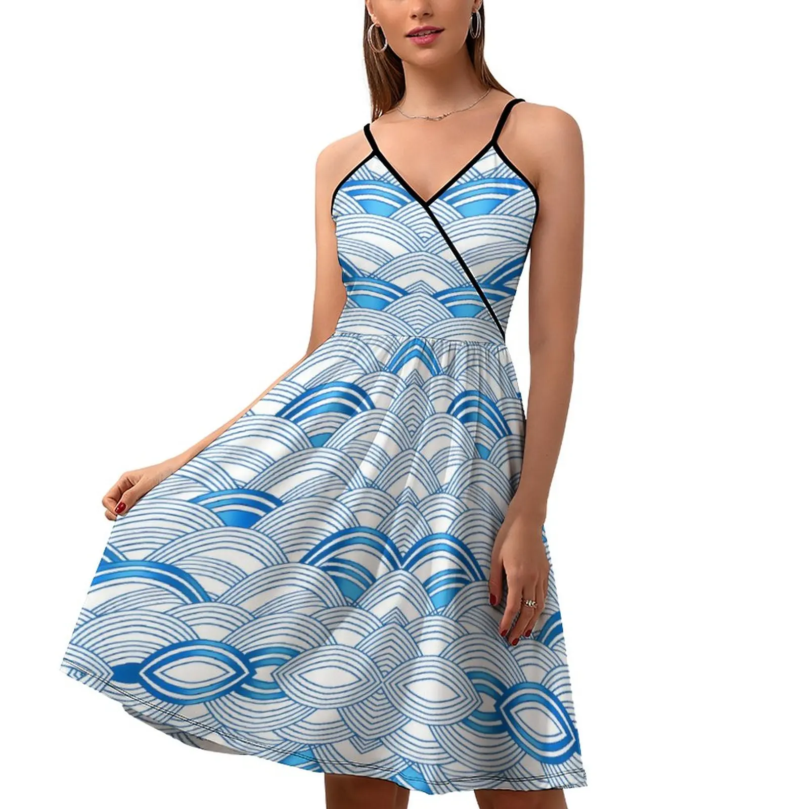 

Ocean Waves Dress Female Abstract Print Street Fashion Pattern Dresses Summer Spaghetti Strap Club Casual Dress Gift Idea