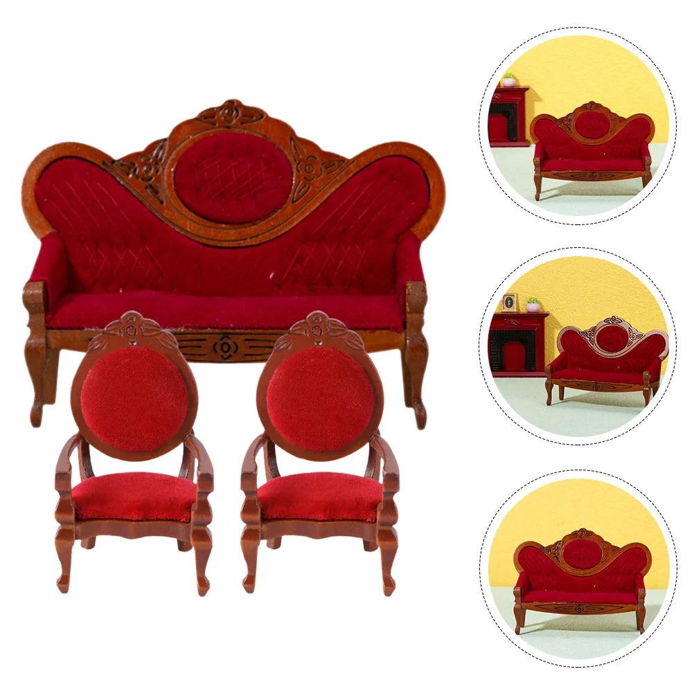 

3 Pcs Peach Armchair Mini Miniature Sofa Decor Furniture Adorable Tiny Decorative Couch House Accessory Small Delicate