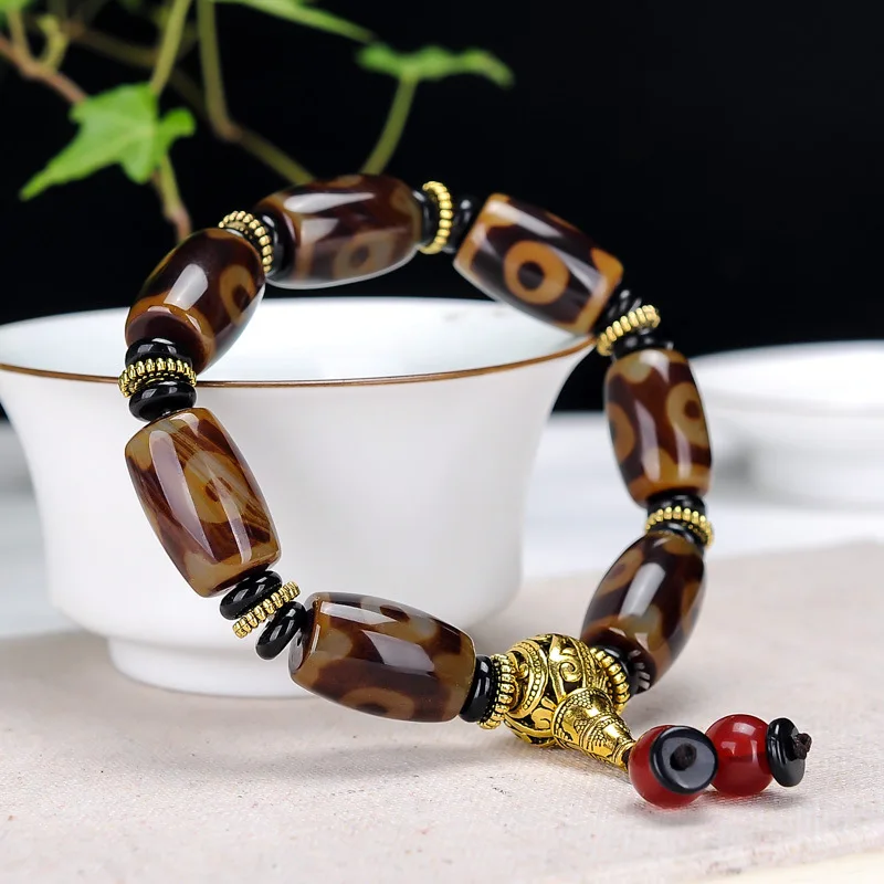 

Tibet Three-eyed Agate Ethnic Style Body Protection Bracelet Men's and Women's Jade Lucky Literary Play Retro Couple's Hand Rope