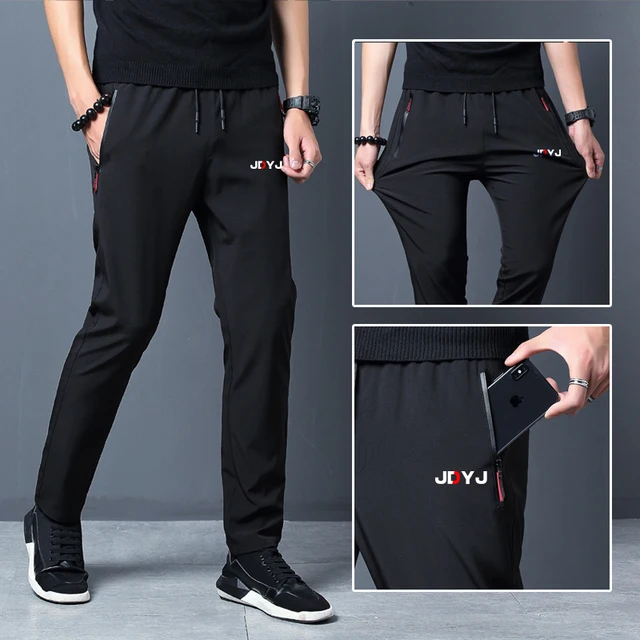 Ice Silk Pants Men's Loose Zipper Straight Fit Casual Pants Summer