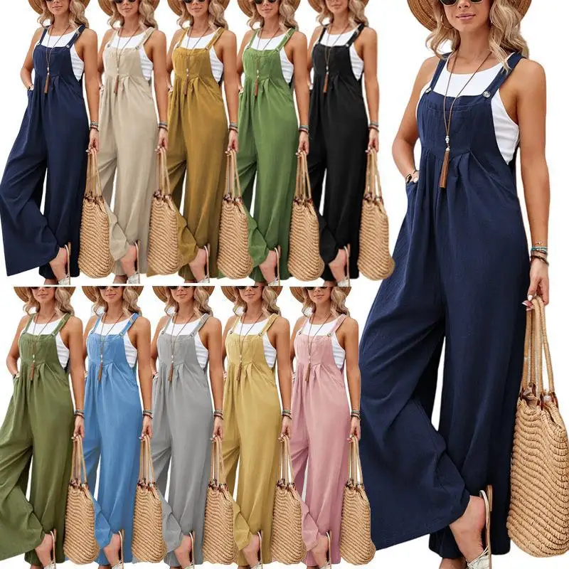 

Solid Color Versatile Fashion Daily Style Spring/Summer High Waist New Product Pockets Multi Color Retro Casual Strap Jeans For