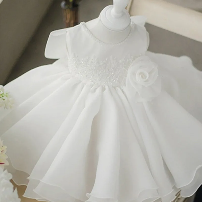 

Baby Girls Princess Dress Sleeveless Sequin Lace Birthday Vestido White Tulle Infant Gown Christening Party Newborn Baptism Gown