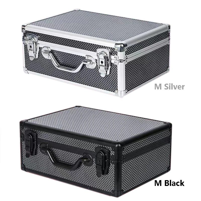 Aluminum Alloy Frame Suitcase Storage Box with Sponge Cubes Compartment for Microphone Sound Card Mixer Camera Drone Tools Kits