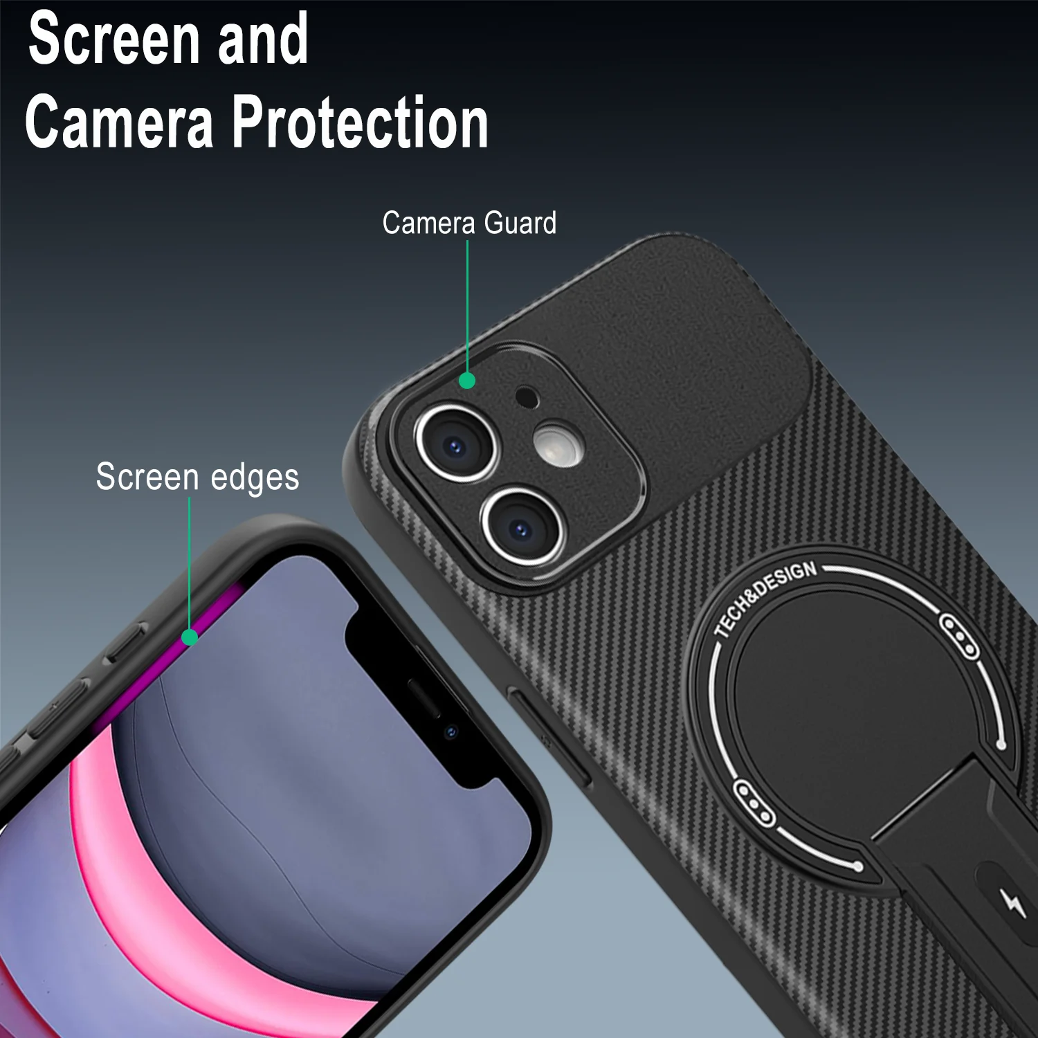 Magnetic Stand Carbon Fiber Case with Magsafe Compatibility and Wireless Charging Cover