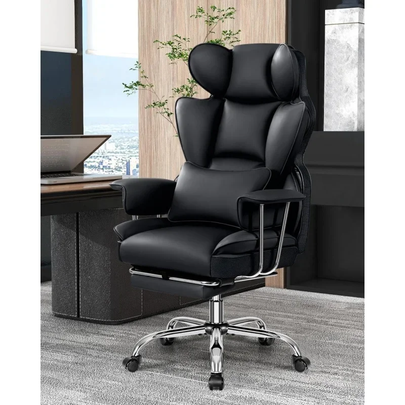 Desk Tall Executive Footrest, Ergonomic Reclining High Back Lumbar Support (Black)