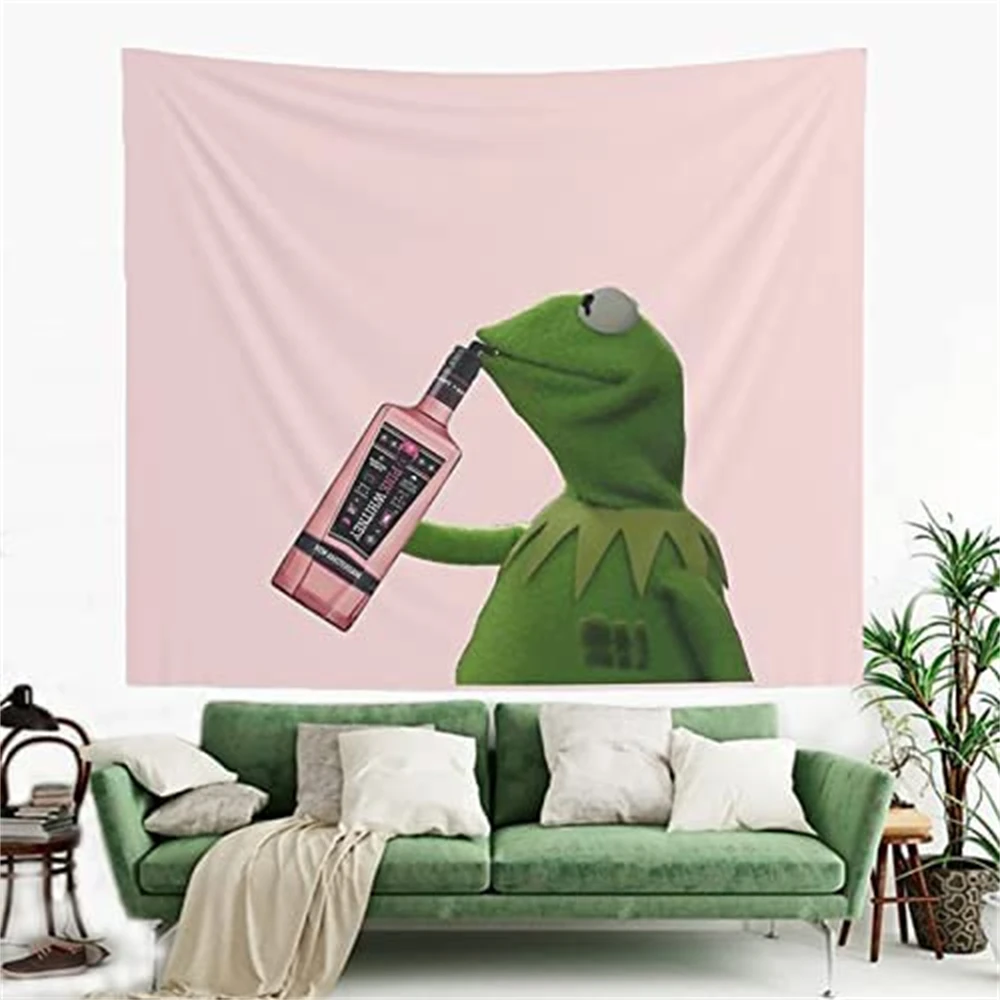 1pc Wall Decoration Funny Kermit Sipping Pink Whitney Tapestry Wall Hanging