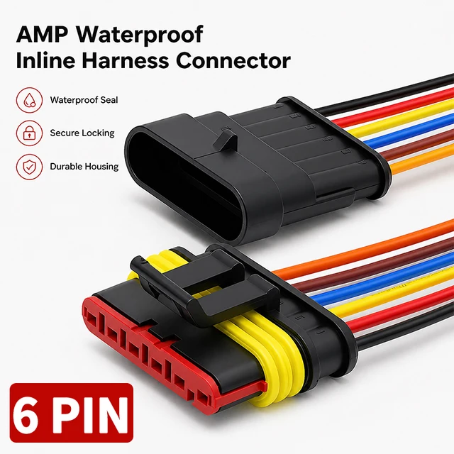 6Pin Waterproof AMP Auto Connector 18AWG Male Female with Wire Quick Disconnect for Truck DJ7061-1.5-11/21 OEM 282090-1/282108-1 1