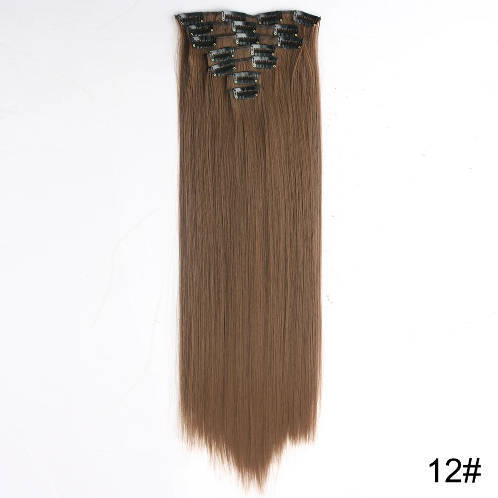 AZQUEEN ארוך גלי סינטטי 16 קליפ בתוספות שיער 7 יח'\סט טבעי כתום זהב חום עמיד פאה עבור נשים