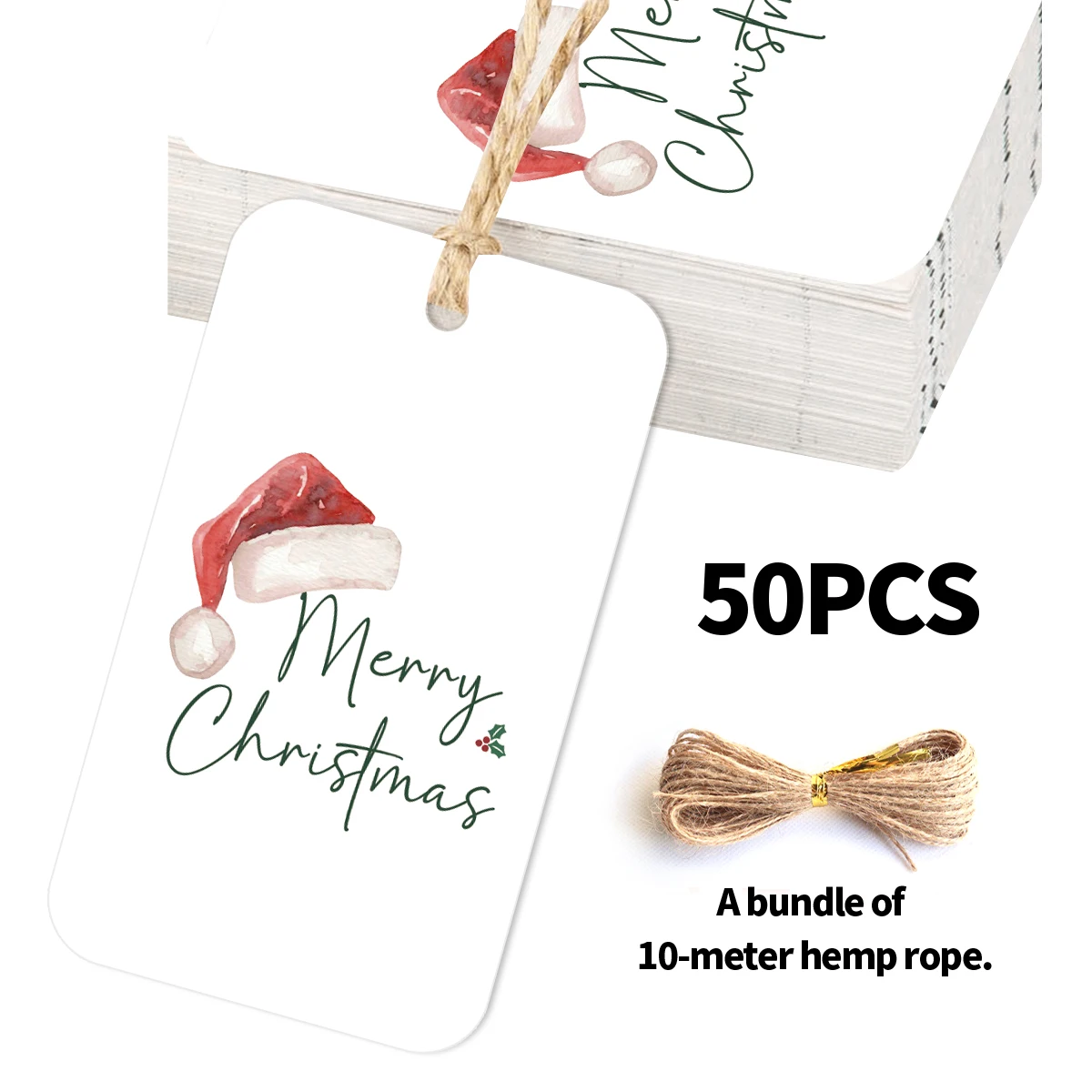 50 Stück Frohe Weihnachten-Hängeetiketten mit Seil, Weihnachtsgeschenkkarten-Etiketten, Grußdekoration für Feiertagsbaum, Geschenkverpackung, Partygeschenk