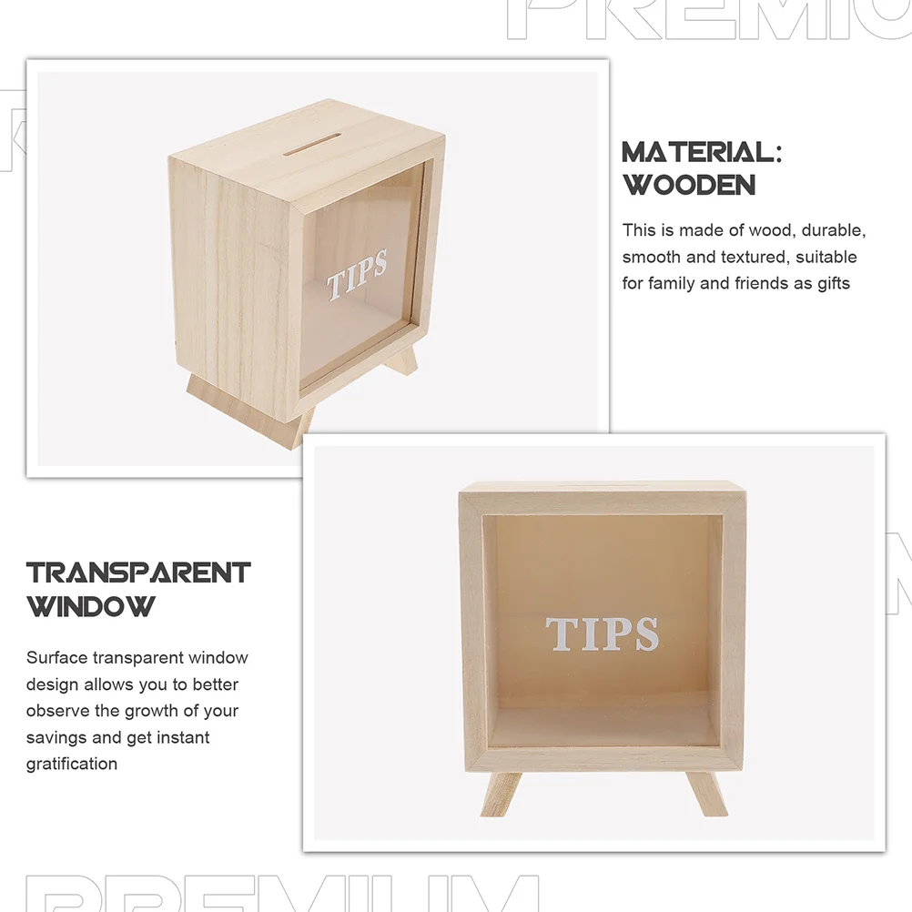 Wooden Piggy Bank Unbreakable Money Saving Box Clear Tip Receiving Coffee Shop Decor 1 Set Portable Bank Storage 6