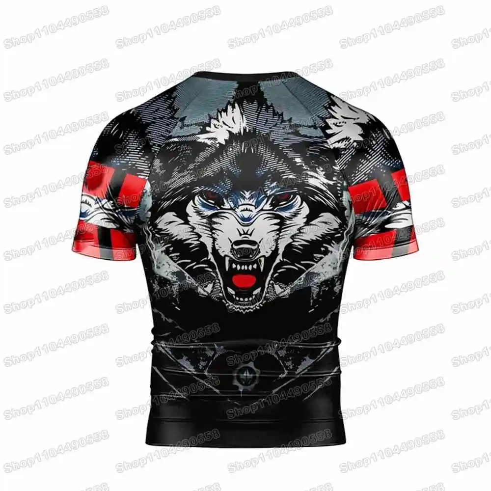 Popular Angry Wolf Rash Guards Surfing Beach Trousers Swimwear Diving Gym Long sleeves MMA BJJ Men Jiu Jitsu Fitness Sets