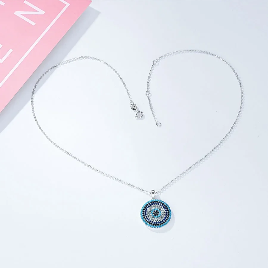 TONGZHE Sterling Silver 925 Necklaces Jewelry Round CZ Turkish Evil Eye Necklace Women Necklace Pendant Fine Jewelry Kolye Sale