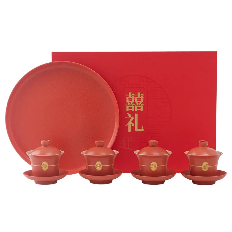 Ceramic Tea Cup Set, Wedding Set, Chinese Palace Style, Wedding Modification Cover Bowl, Wedding Gifts for New Couples