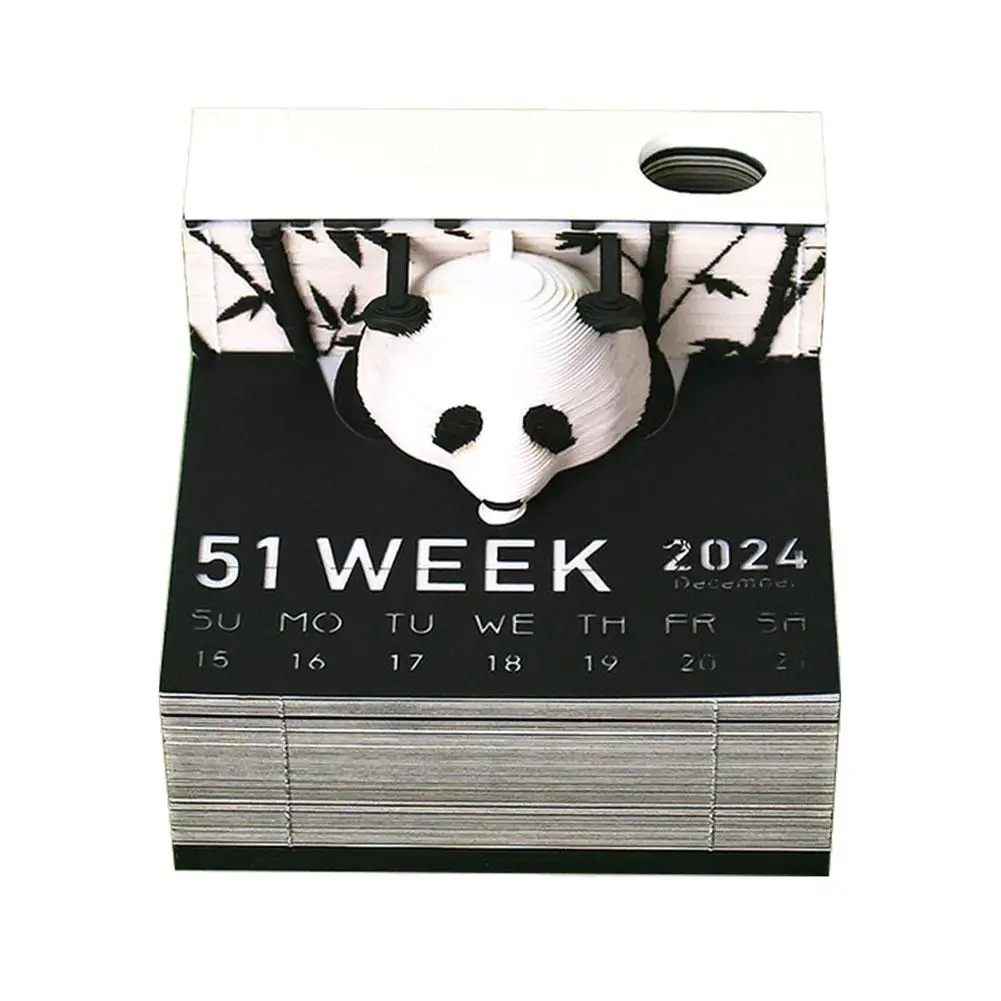 2024 Weekly Calendar Giant Panda 3D Paper Sculpture Notes Note 3D Panda Model Sticky Pad Sticky Note Three-dimensional 3D L3Z0