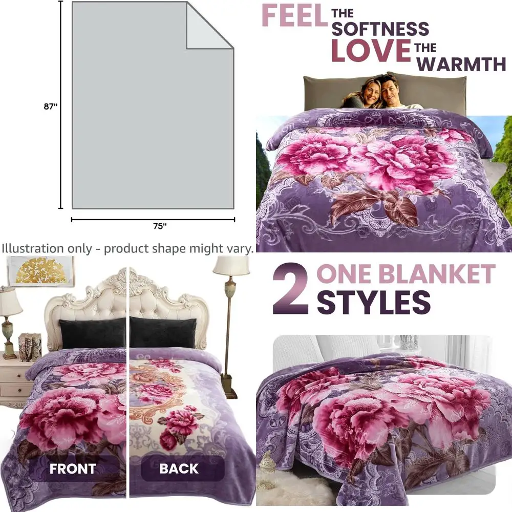 Reversible 2-Ply Korean Mink Blanket - Plush, Silky, Warm, Queen Size, 87x75 inches, 5 lbs