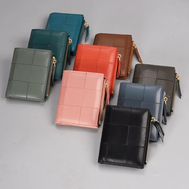 

Brand wallet leather folding wallet women's short leather wallet fashionable diamond grid sheepskin wallet high-quality card bag