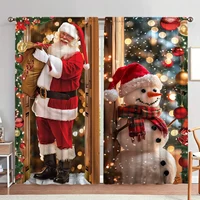 2pcs Santa Claus and Snowman Printed Curtain for Christmas Home Decor - Rod Pocket Window Treatment for Bedroom, Office, Kitchen 1