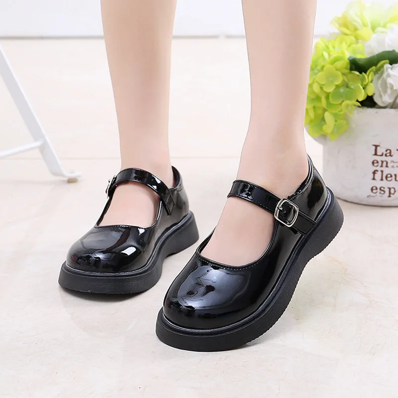 Girls Leather Shoes for School Party Wedding Kids Black White Princess Child's Simple Flats Fashion British Style Mary Janes New 3
