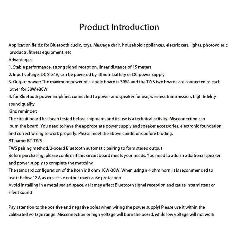 블루투스 파워 앰프 TWS 스피커 사운드 모듈 보드, 오디오 리시버 앰프 보드, 사용하기 쉬운 설치, 30W