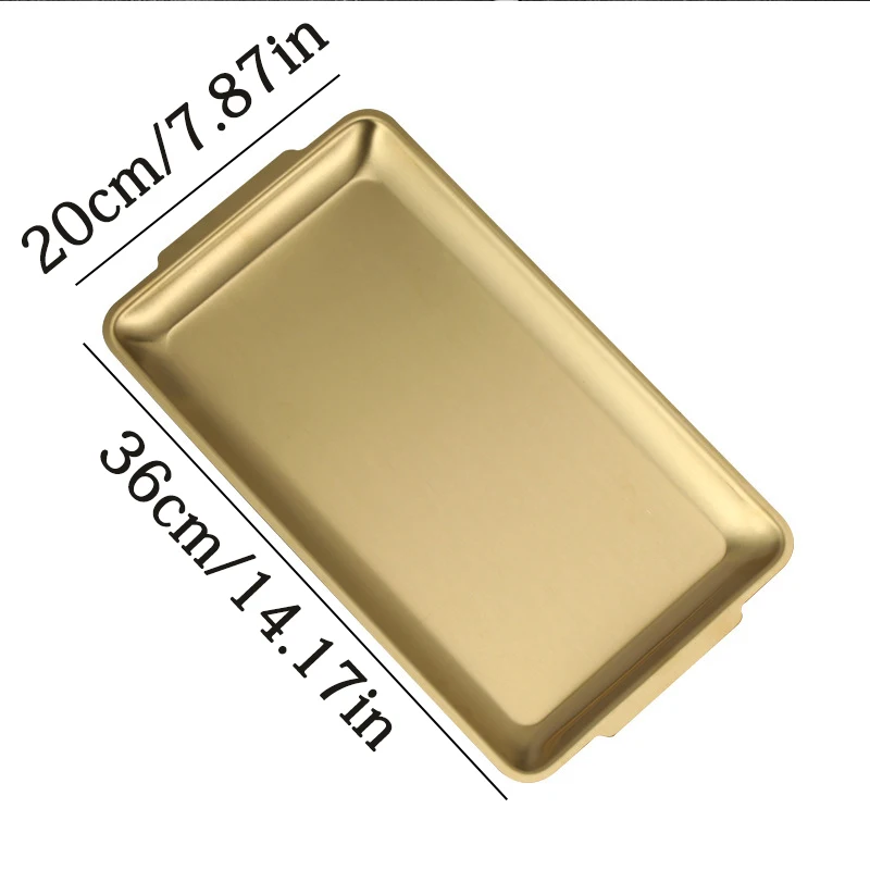 304 Stainless Steel Plate Rectangular Plate Golden Tray Craft Decoration Steak Barbecue Snack Tray Kitchen Accessories rectangular stainless steel tray