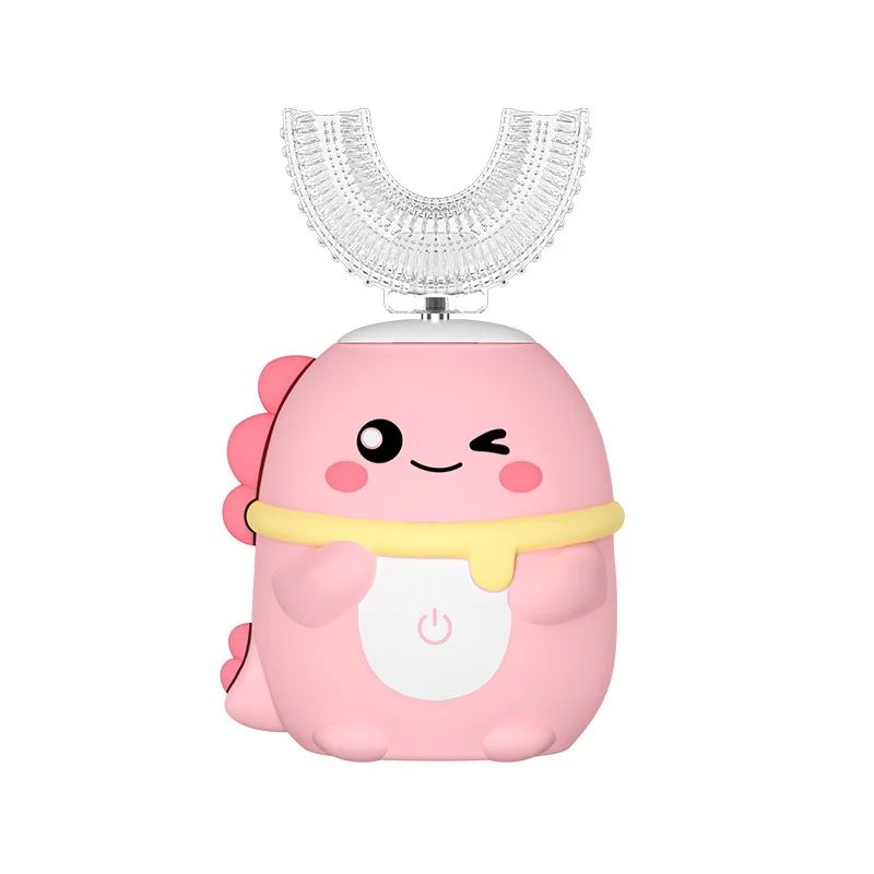 thumbnail image 1 of Cepillo de dientes eléctrico sónico automático para niños de 360° con patrón de dibujos animados, recargable por USB, de silicona, con forma de U, luz azul, 1 of 5