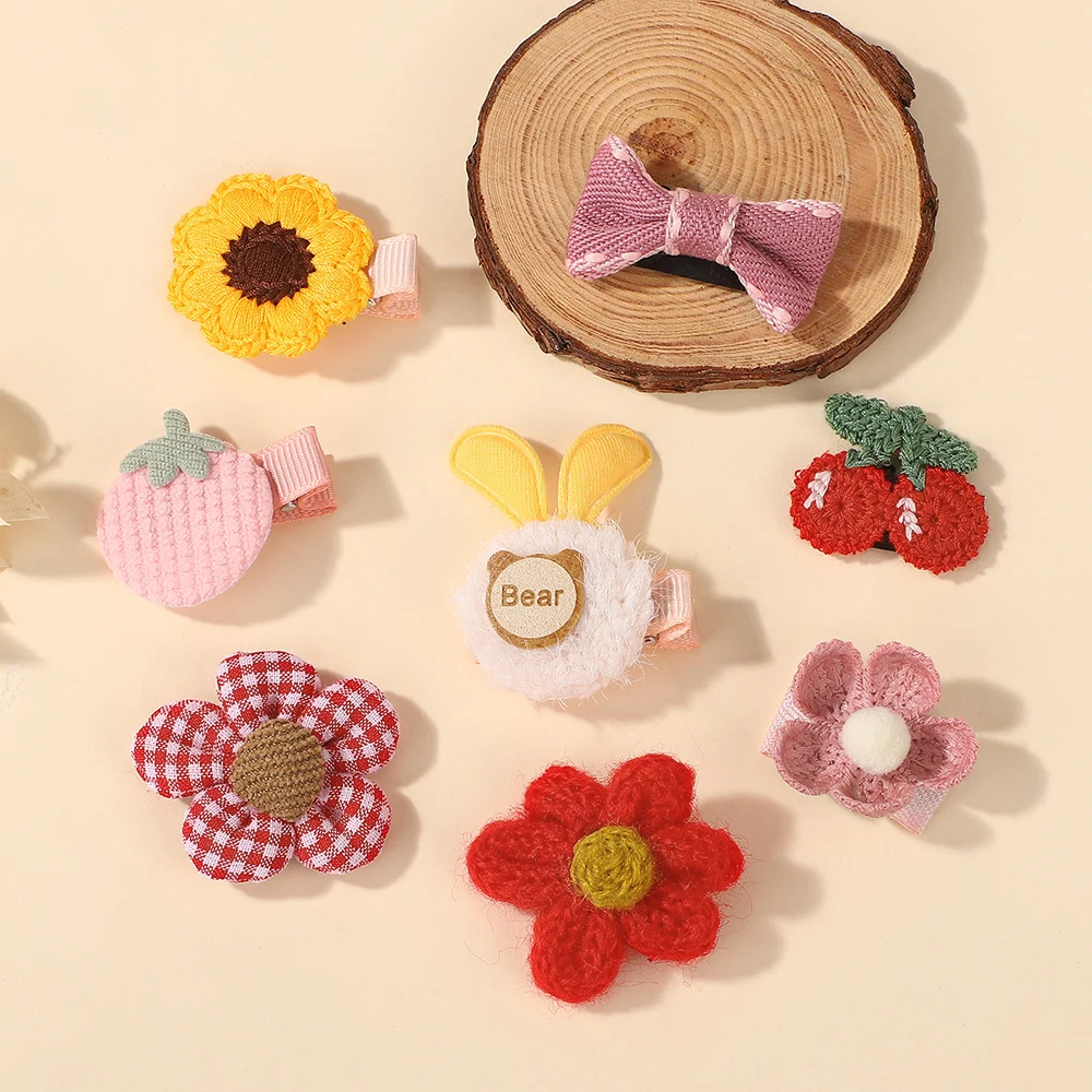 Colorful Cartoon Hairclip Set - 5Pcs Embroidered Strawberry Bow Hair Accessories