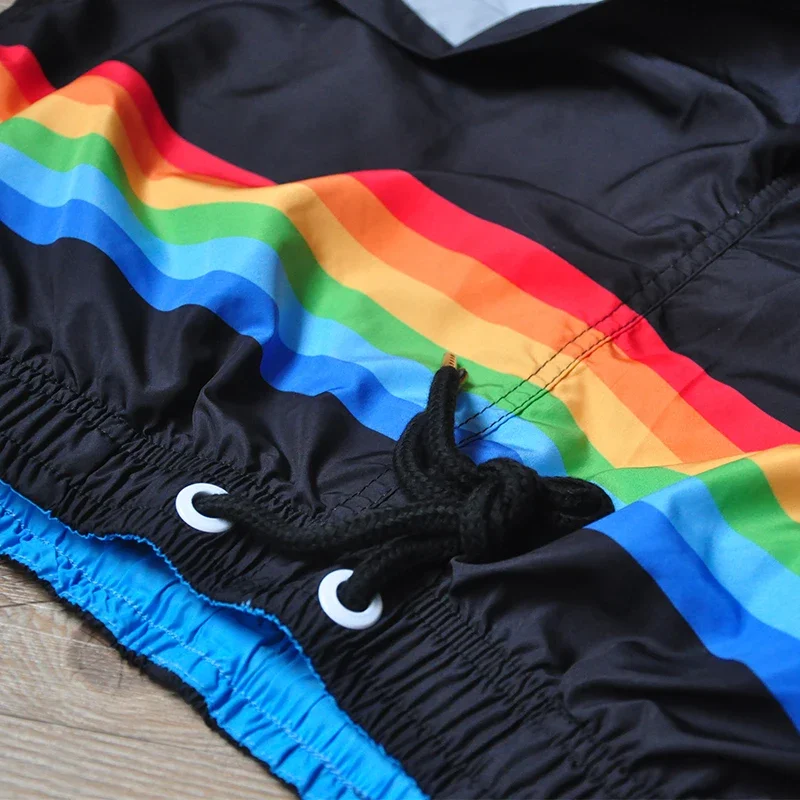 Men's sport running beach Short pants rainbow swimming trunk pants Quick-drying movement surfing shorts GYM Swimwear for Male