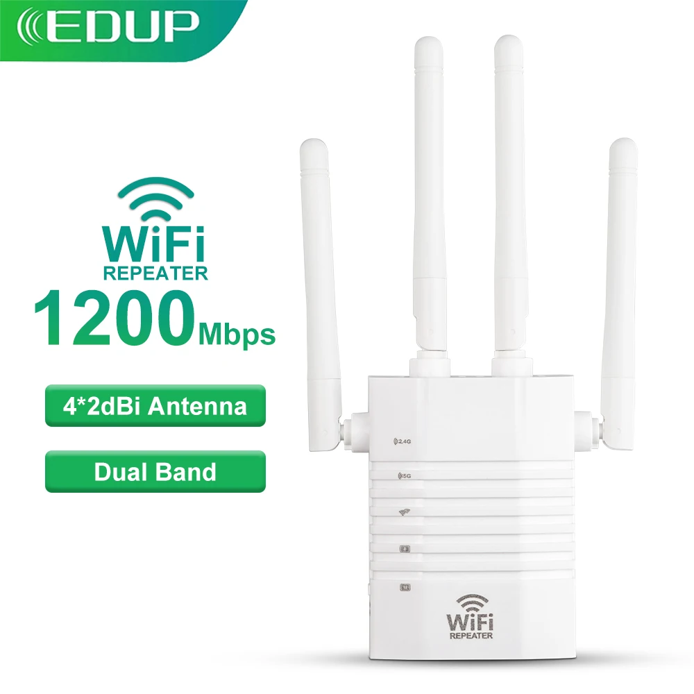 EDUP 1200Mbps WiFi Repeater 2.4G&5GHz Repeater AP Mode Wireless WiFi Repeater One Click WPS Network Extender Long Range For Home dual band wifi router Wireless Routers