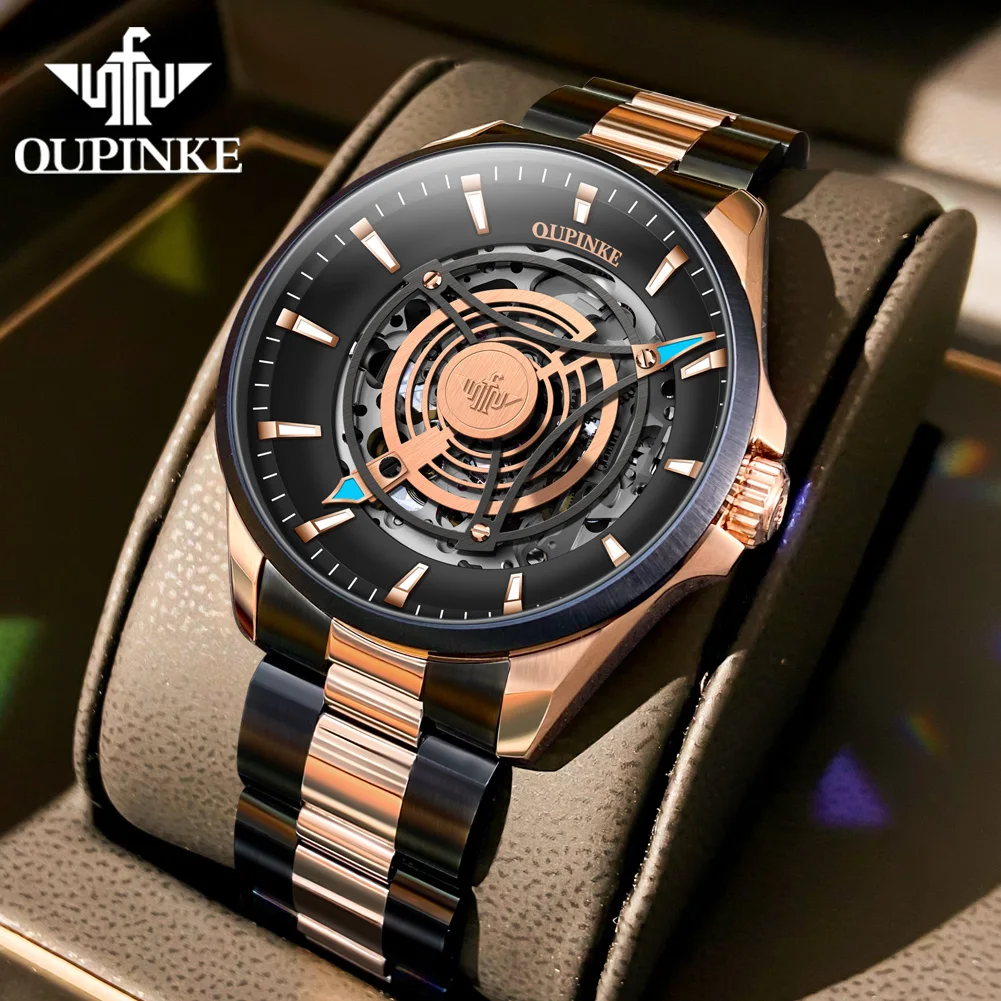

OUPINKE 3206 Swiss Brand Hollow Mechanical Watch For Men Synthetic Sapphire Mirror Waterproof Wristwatch Luxury Business Watches