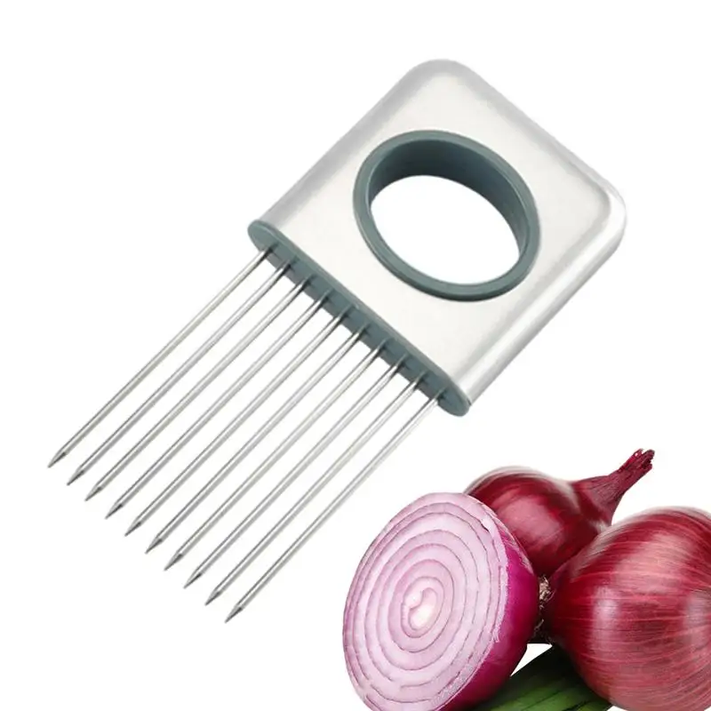 

Stainless Steel Onion Slicer Loose Meat Needle Onion Holder Tomato Potato Vegetables Fruit Cutter Safe Aid Tool Kitchen Gadgets