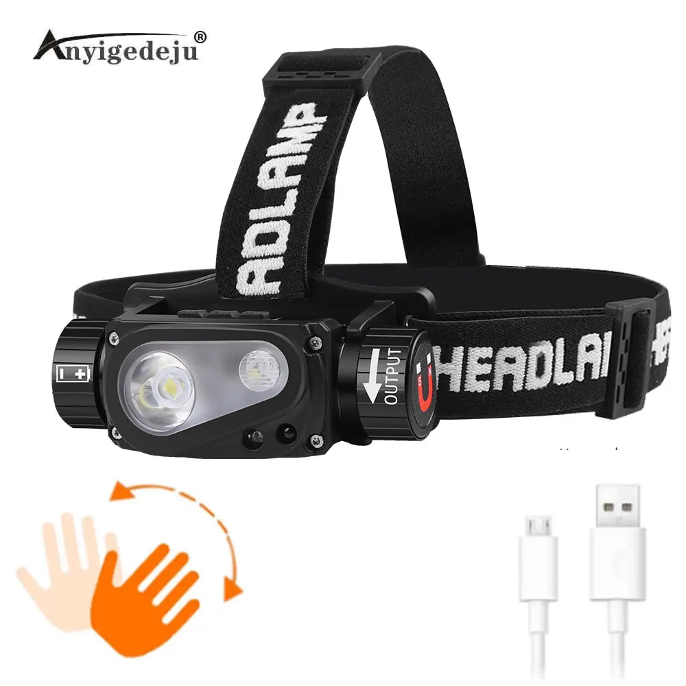 

XHP50 LED Headlamp Sensor Headlight Flashlight 18650 21700 USB Rechargeable Outdoor Head Lamp Torch 10 Lighting Modes Work Light