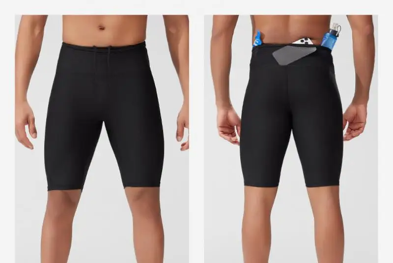 (S-2XL)Mens Quick Dry Compression Running Shorts High Waist Workout Bottoms with Mesh Back Multi-Pockets Fitness Traing Tights