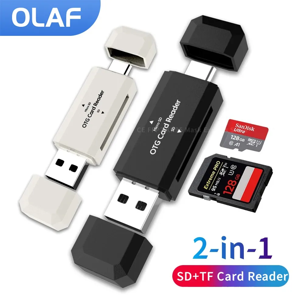 Lector de tarjetas 2 en 1 tipo C SD TF, lector de tarjetas USB 2,0 para PC, accesorios para ordenador portátil, lector de tarjetas de memoria inteligente de alta velocidad, adaptador de tarjeta SD 1