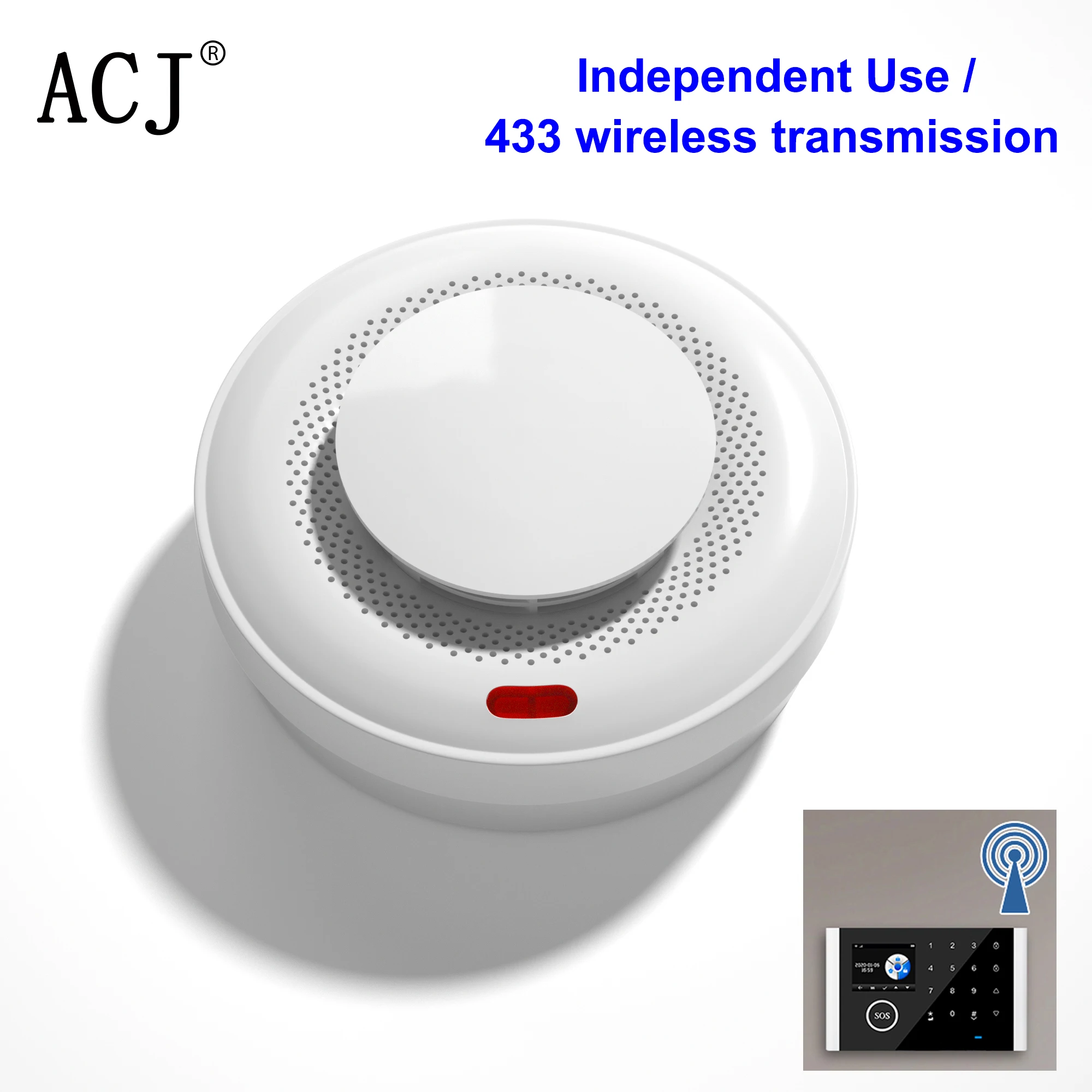 

ACJ Portable 433MHz Wireless Fire Protection Smoke Alarm Sensor Independent Alarm Detector For GSM Home Security Alarm Systems