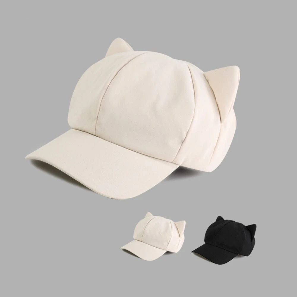 Korean Y2k Cat Ear Hat Women's Baseball Hat Outdoor Sunscreen Peaked Cap Female Lovely Casual Solid Color baseball cap,sun hat