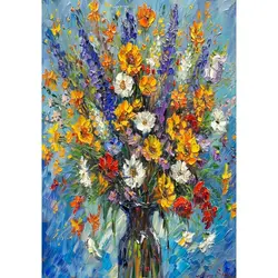Vibrant Floral Canvas Art Kit with Frame - DIY Handpainted Oil Artwork, 60x75cm - 60x75cm No Frame (DARK GRAY)
