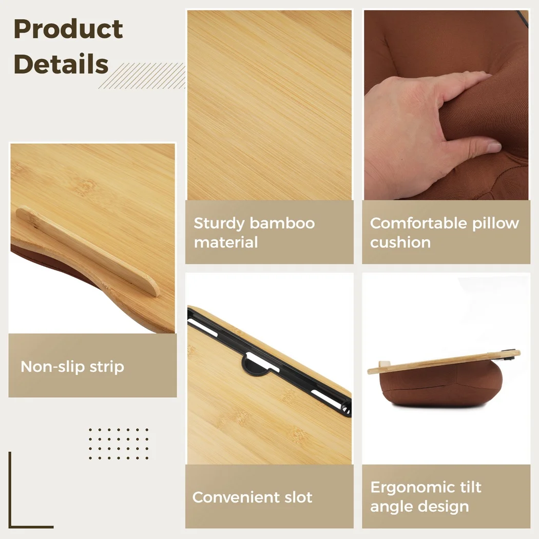 Lap Desk With Pillow Cushion Bamboo Laptop Stand For Tablet Phone Laptop Desk Tray Computer Bed Table Support up to 14" Laptops