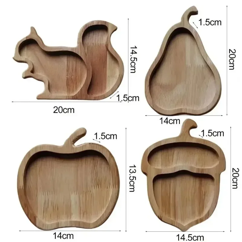 Squirrel Snack Tray Wooden Craft Double Dish Holder for Nuts Sunflower Seeds Peanuts Cherries Home Decor Edamame Bowl Pedestal