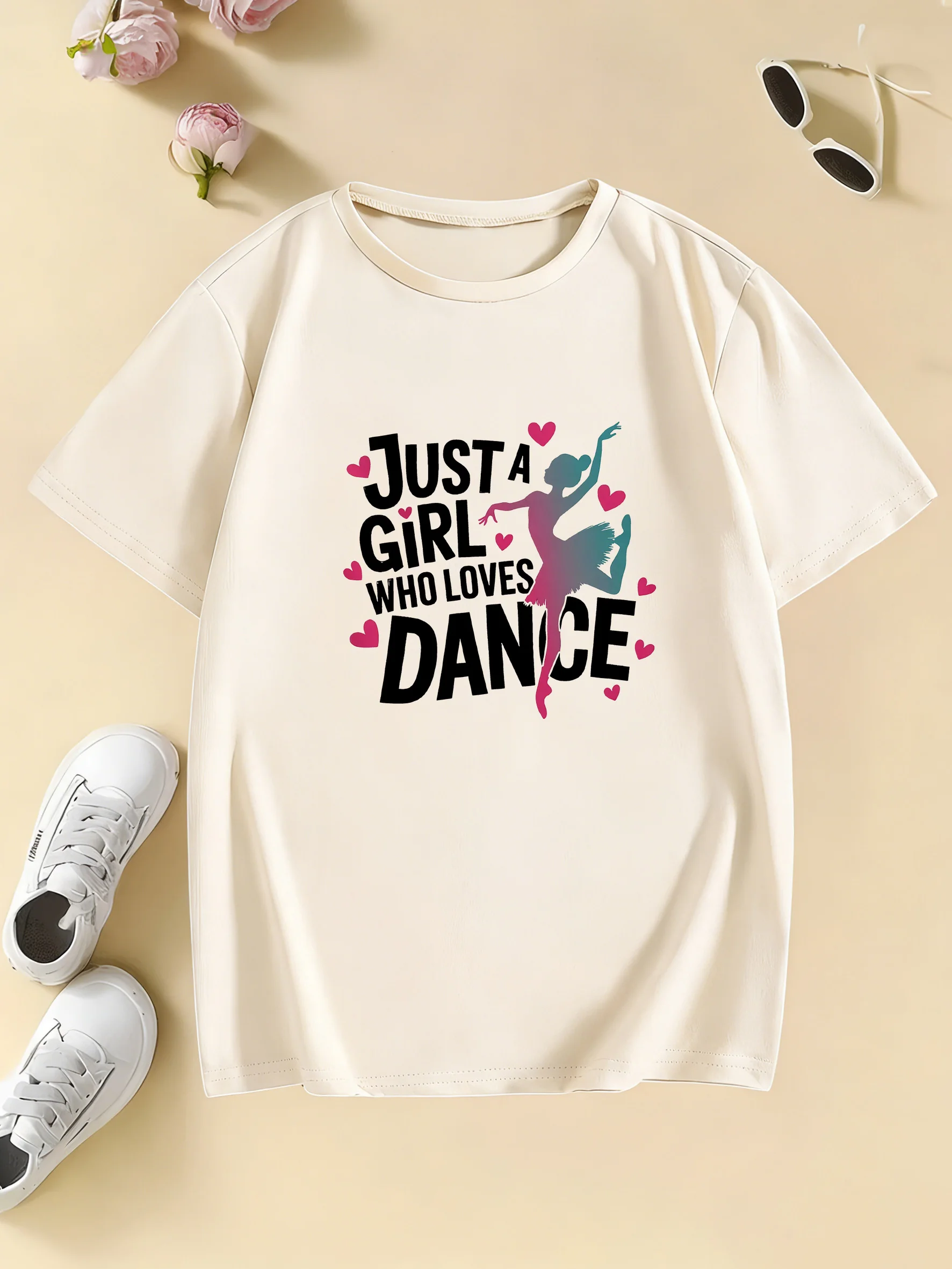 Dancing Girl's Fun Graphic T-Shirt for Kids - Casual Summer/Spring Tee