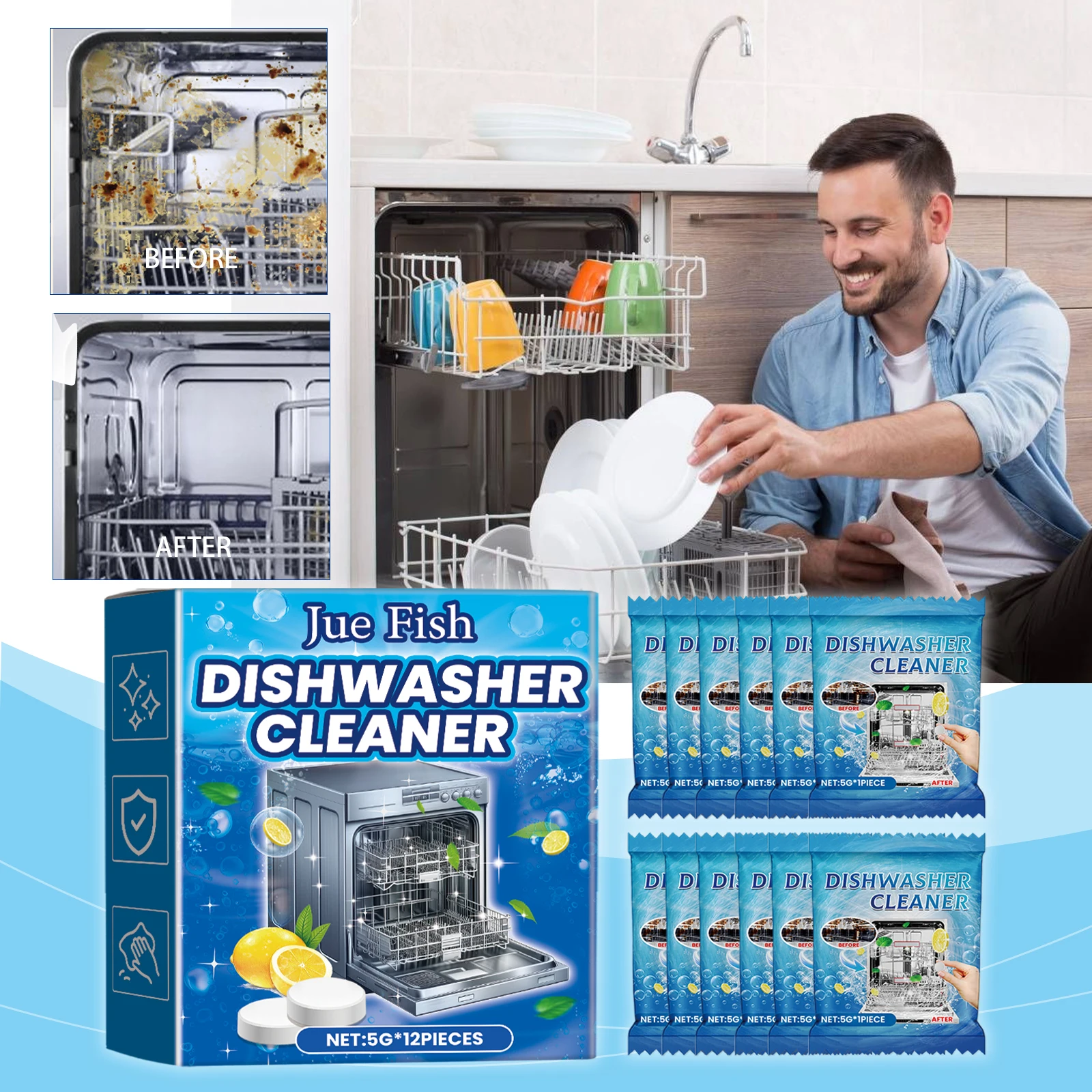 12 Tablets Dishwasher Cleaner Heavy Grease & Oil Remover Equipment Protector Eco-Friendly Professional