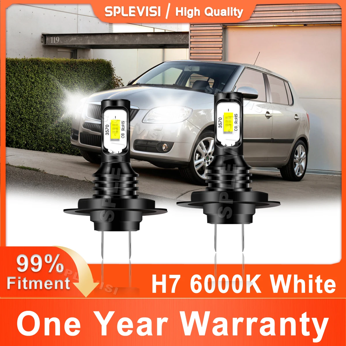 SPLEVISI H7 LED Headlight High/Low Beam 70W 8000LM XID White 1:1 Fit For Skoda Fabia MK2 2007 2008 2009 2010 2011 2012 2013 2014 led car lights led lights led bulbs led headlights led car headlights car headlamps