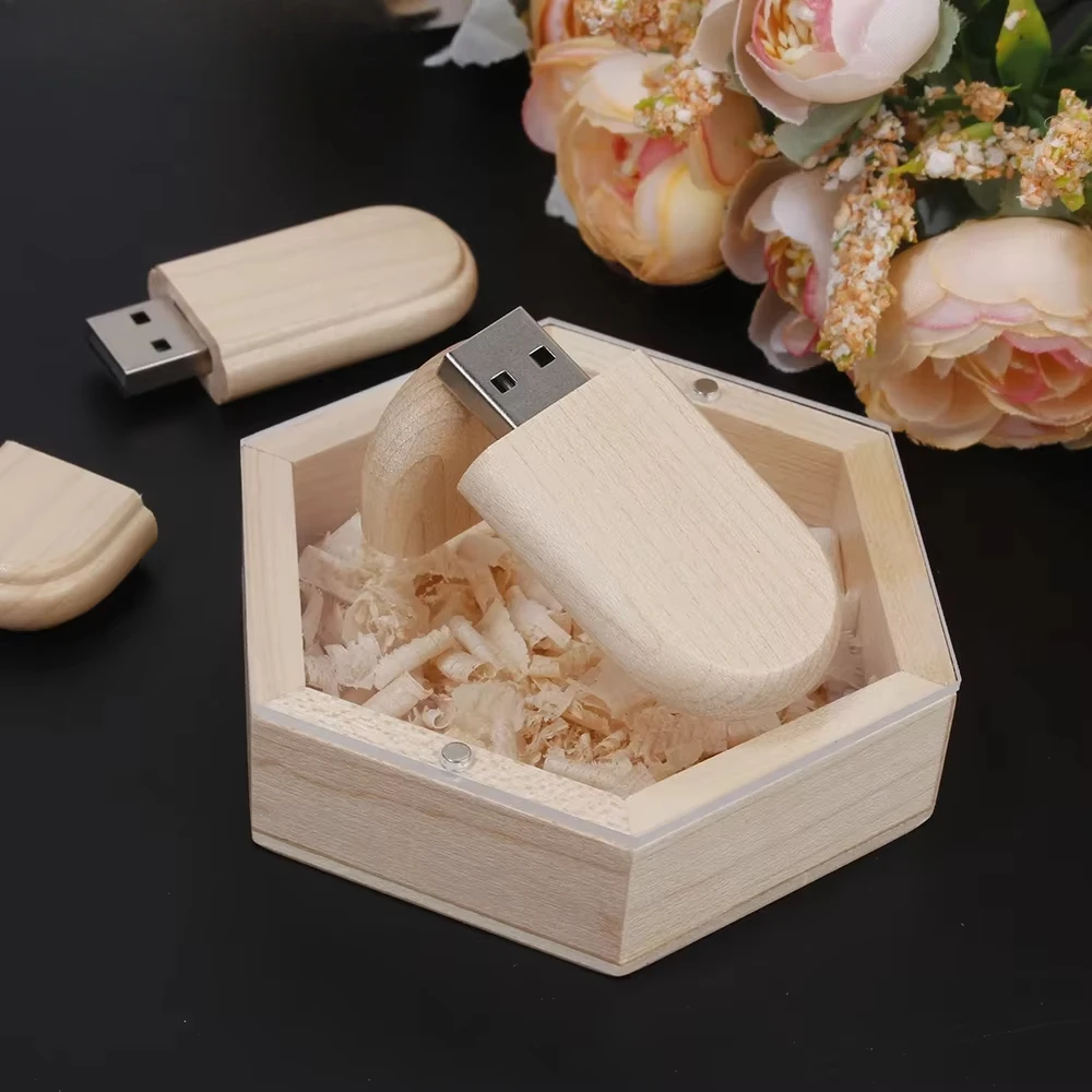 USB Flash Drives Wedding Photography Wooden Memory Stick Free Engraving Creative Hexagon Box Multi Style Pen Drive