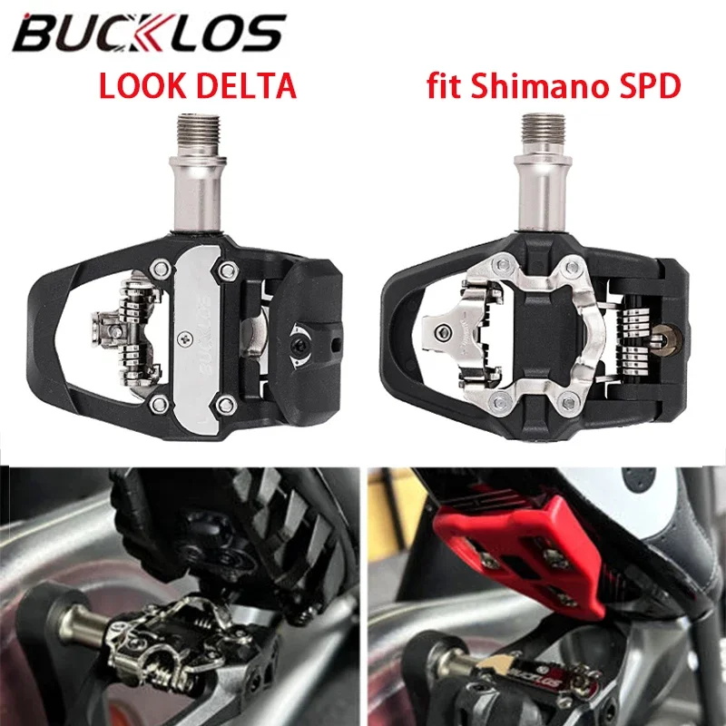 

BUCKLOS MTB Road Bicycle Clipless Pedals Fit SPD LOOK Delta Pedals with Cleats 9/16in Dual Function Self-Locking Cycling Pedal