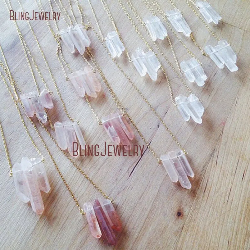 Interchangeable Rough Mineral Strawberry Quartzs Spike Pendant Clear Crystal Point Layering Talisman Necklace Women Boho Jewelry 6 color cosmetic grade resin powder natural mica mineral pearlescent pigment soap makeup colorant dye jewelry making