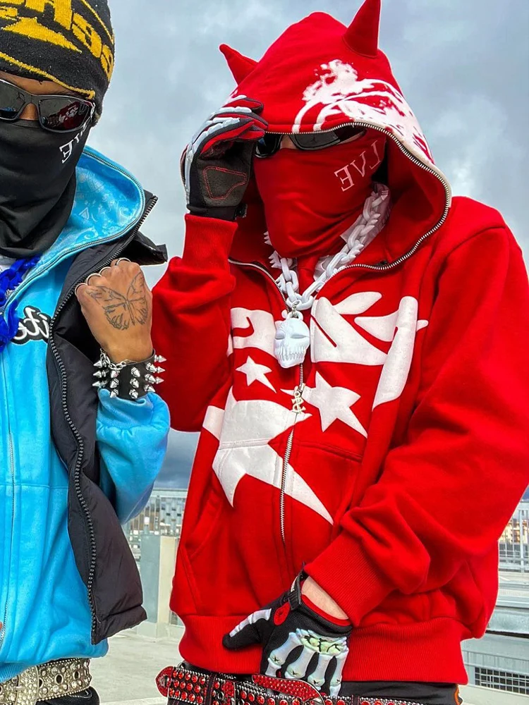 그런지 재킷 Y2K 의류 지퍼 후디, 힙합 스트리트웨어, 남성 스웻셔츠, 고딕 패턴, 하라주쿠, 여성 코트, 빈티지 가디건, 펑크