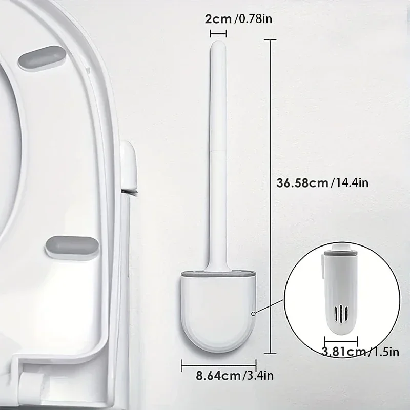 Wall-Mounted Silicone Toilet Brush Set Easy-Install Long-Handle No Dead Corners Efficient Cleaning Portable Design Holder