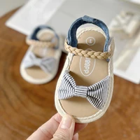 Infant Baby Girls Summer Sandals with Flower Bowknot Soft Sole Wedding Dress Flats Newborn First Walkers Crib Dress Shoes 4