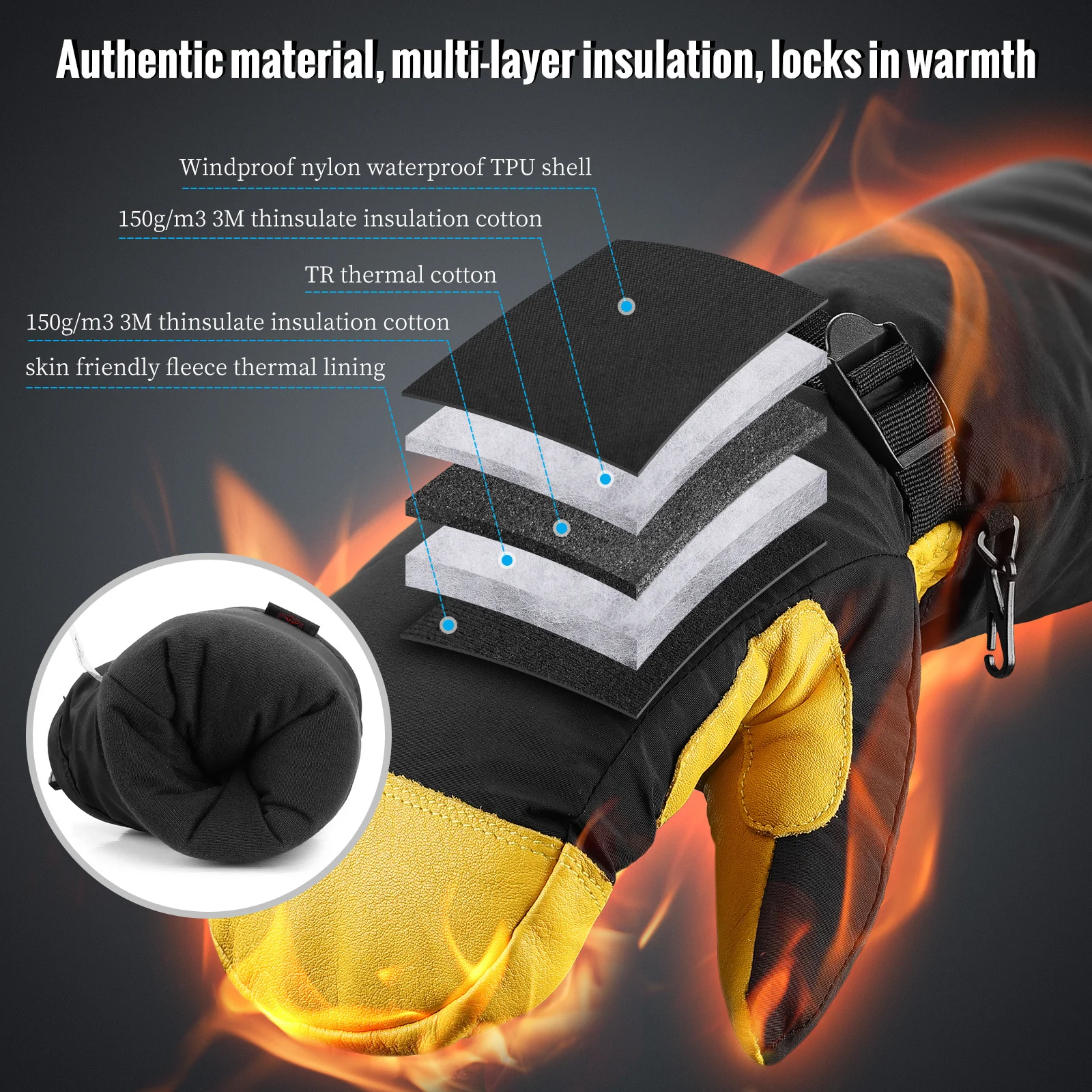 Long Winter Ski Gloves Motorcycle Sports Mittens 3M Thinsulate Thermal Snowboard Snowmobile Windproof Cycling Bike Gloves 2